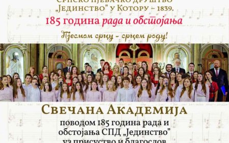 Котор: Вечерас академија поводом 185 година СПД “Јединство”